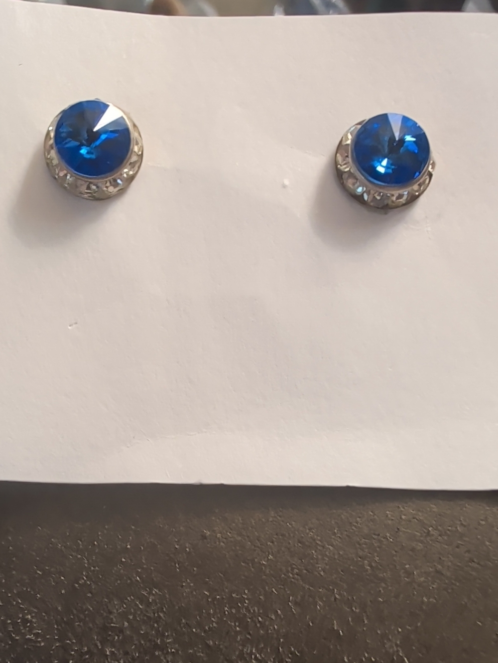 Blue Crystal Clear Rhinestones Silvertone Pierced Earrings Prom Wedding Chic